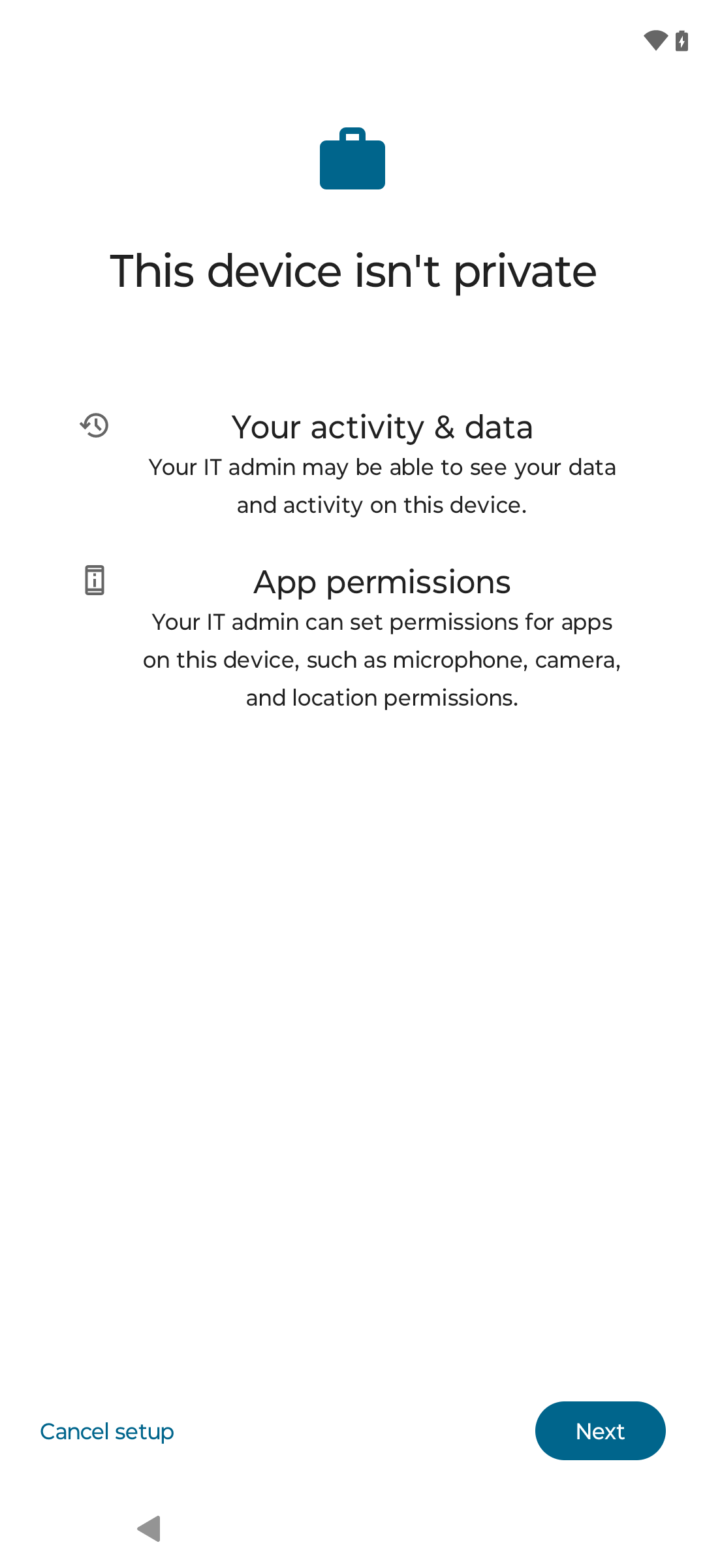 Setup screen 2